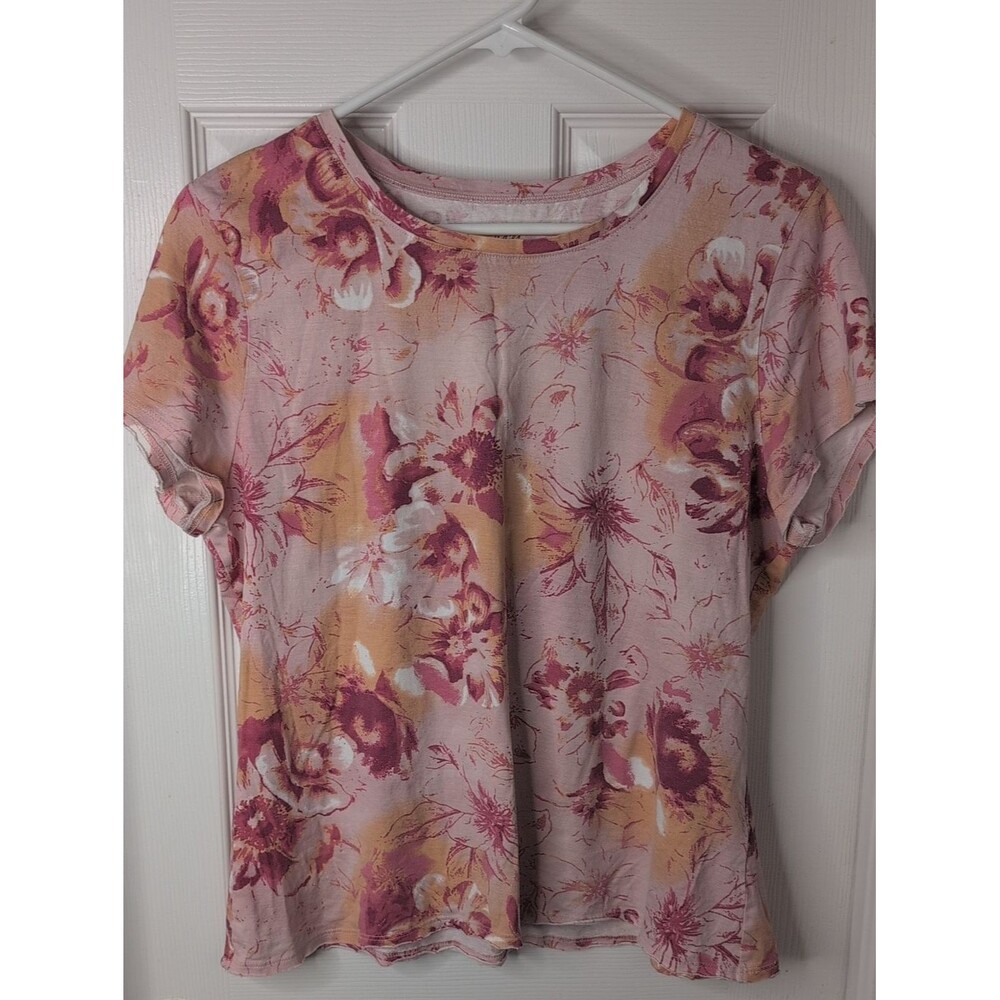 J Jill 100% Pima Cotton Short Sleeve Floral Shirt Size XL